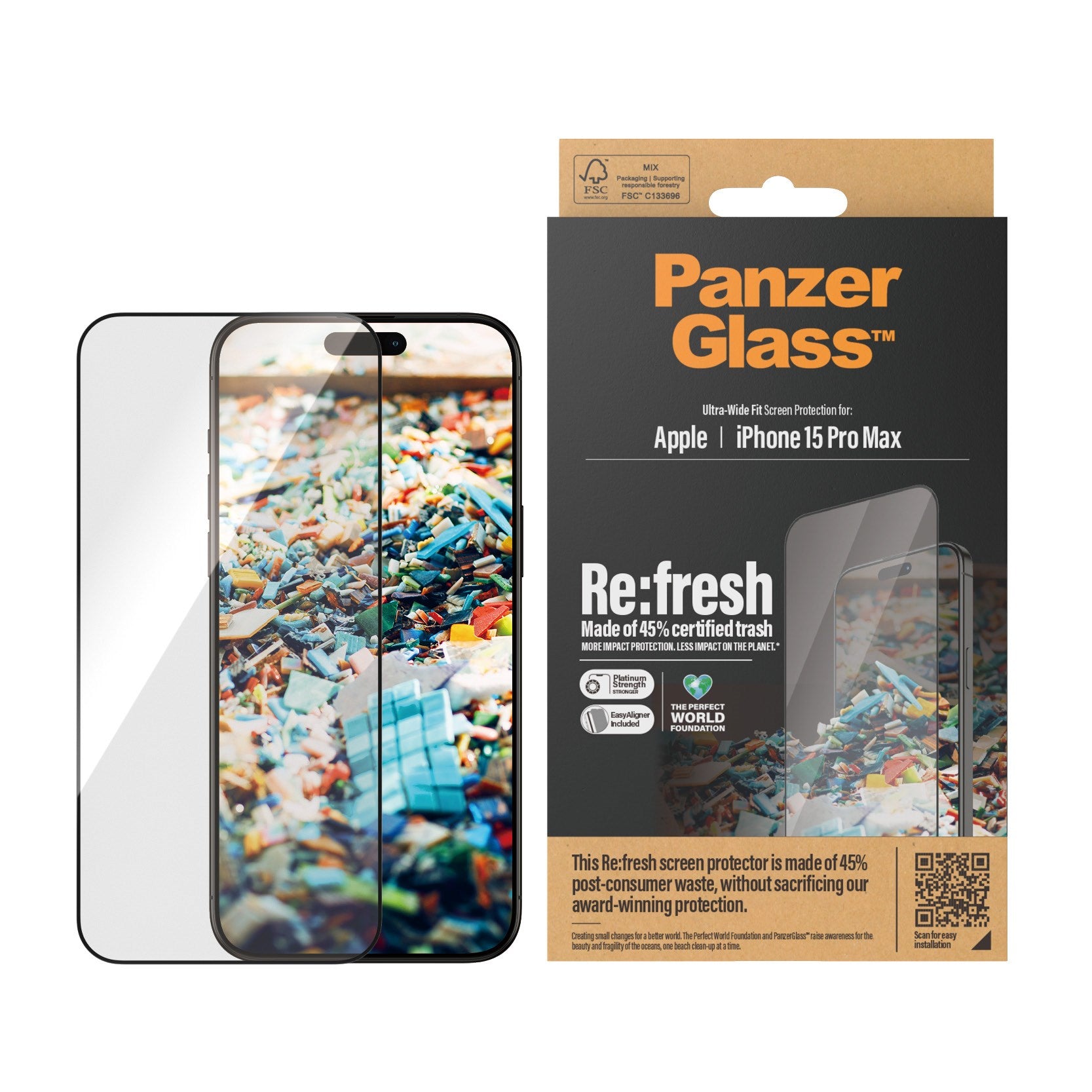 PanzerGlass® Re:fresh Skærmbeskyttelse iPhone 15 Pro Max | Ultra-Wide Fit m. EasyAligner